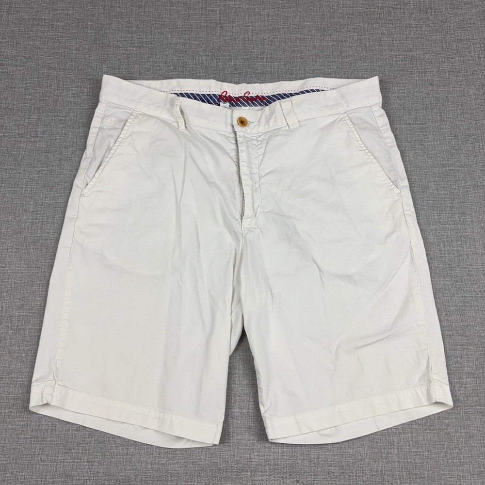 Robert Graham Shorts Mens 36 White Pima Cotton Stretch Chino 10 Inseam Casual